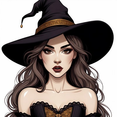 Beautiful Witch Woman in Black Hat