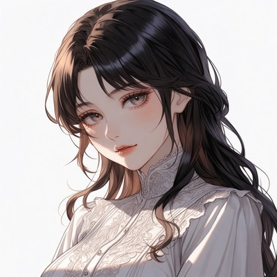 Anime girl in white lace blouse