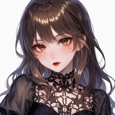 Anime girl in black lace dress