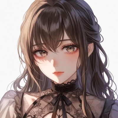 Anime girl with brown hair and lace dress
