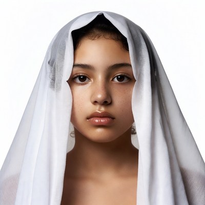 Young woman in white headscarf