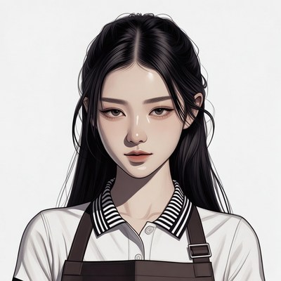 Asian woman in white uniform apron