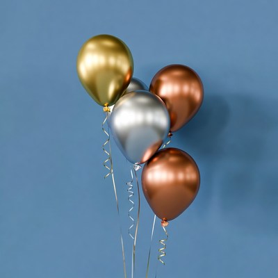 Gold Silver Bronze Balloons on Blue Background