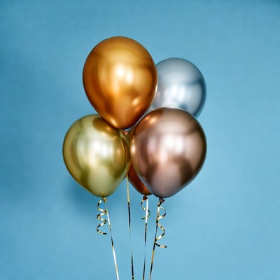 Gold Silver Bronze Balloons on Blue Background