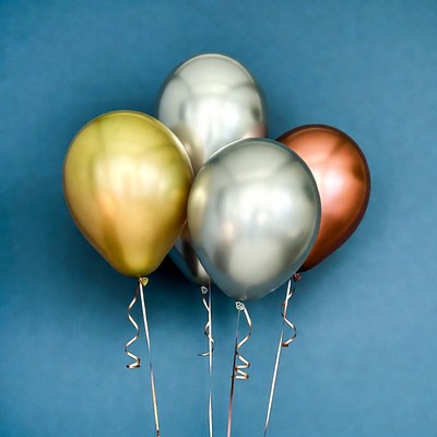 Gold Silver Bronze Balloons on Blue