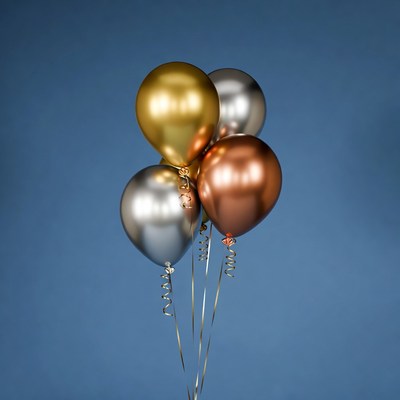 Gold Silver Bronze Balloons on Blue