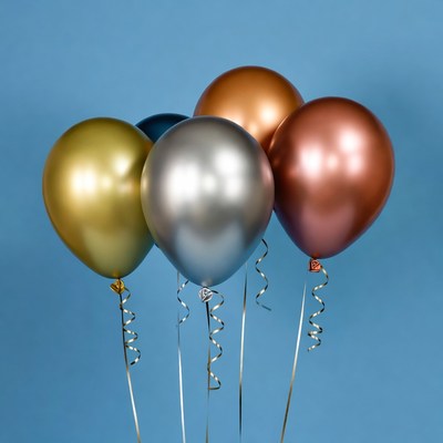 Metallic Balloons on Blue Background