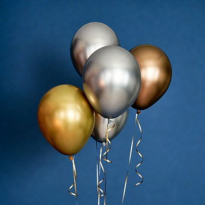 Gold Silver Bronze Balloons on Blue