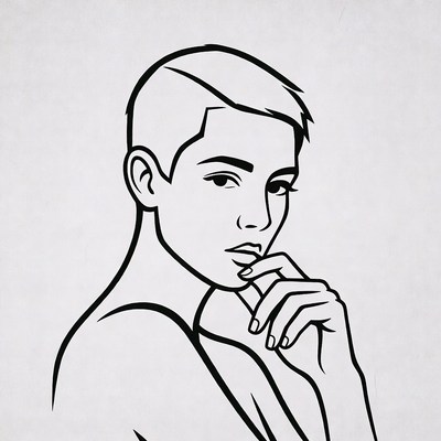 Woman with hand on chin outline
