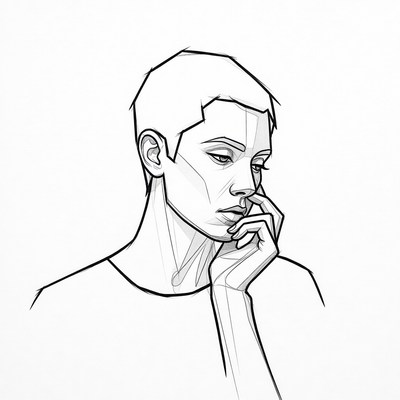 Woman touching chin thoughtfully