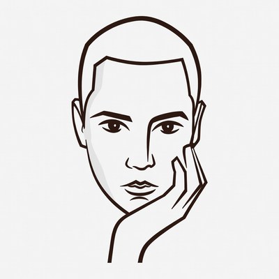 Man resting chin on hand illustration
