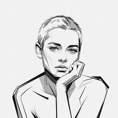 Woman with hand on chin portrait