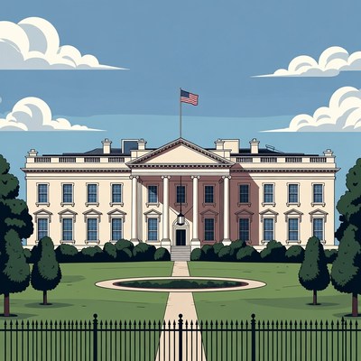 White House illustration with flag