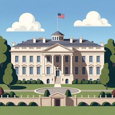 White House illustration with flag