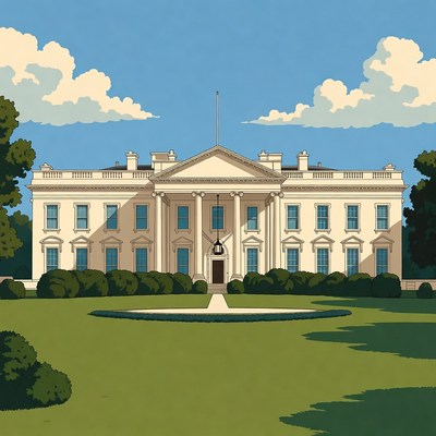 White House illustration on green lawn