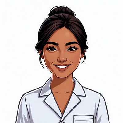 Smiling Asian woman in white coat