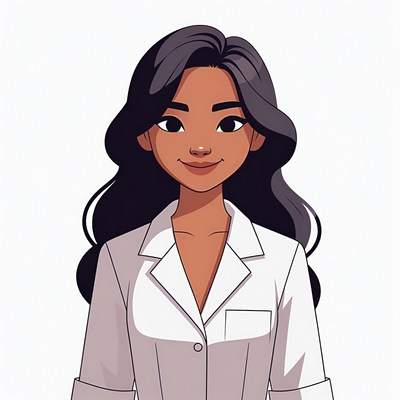 Smiling Asian woman in white coat