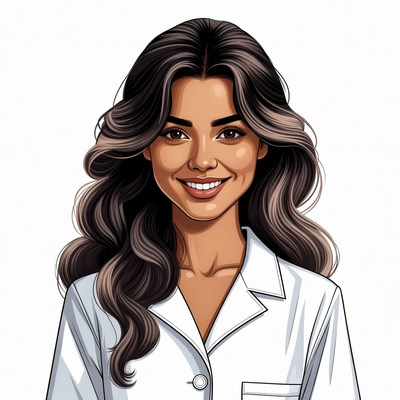 Smiling woman in white coat
