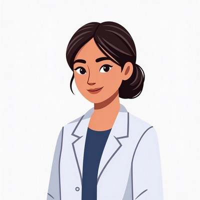 Asian woman in white lab coat