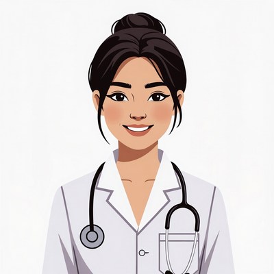 Asian woman doctor smiling with stethoscope