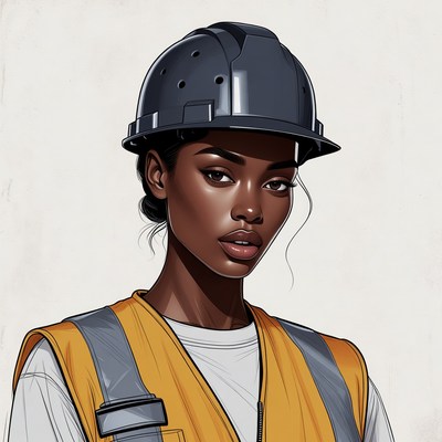 African-American woman in hard hat and vest