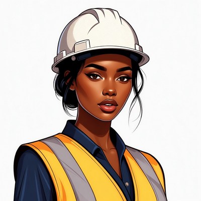 African-American woman in hard hat and vest