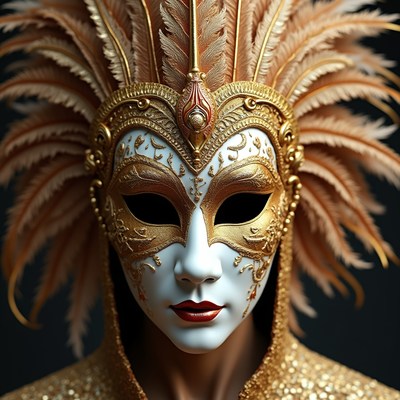 Woman in ornate gold Venetian mask