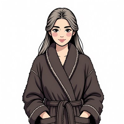 Woman in brown bathrobe illustration