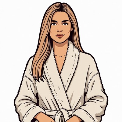 Blonde woman in white bathrobe