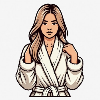 Asian woman in white bathrobe
