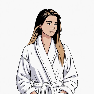 Woman in white bathrobe illustration