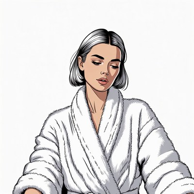 Woman in white bathrobe illustration