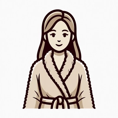 Cartoon woman in fluffy bathrobe