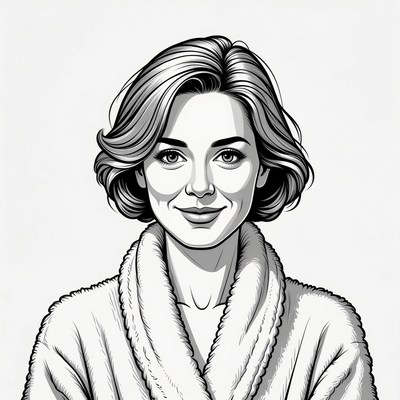 Woman in bathrobe smiling portrait