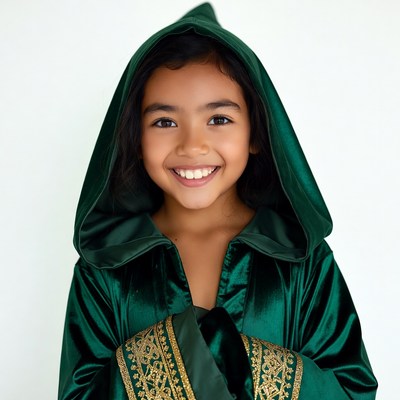 Asian girl in green wizard robe