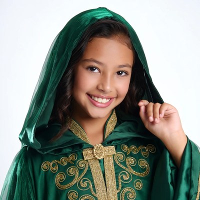 Girl in green hooded robe