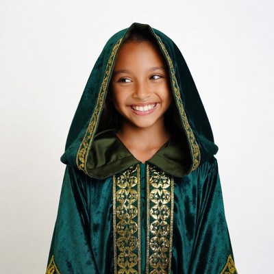 African-American girl in green hooded robe