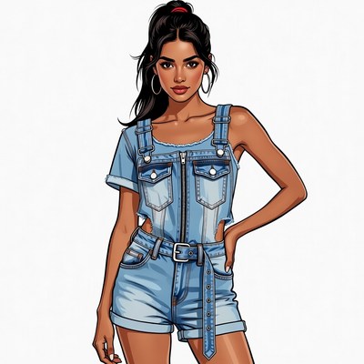 Indian woman in blue denim overalls