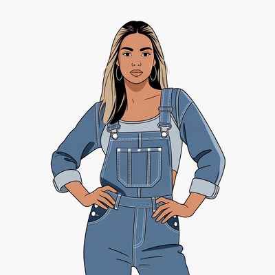 Woman in blue overalls illustration