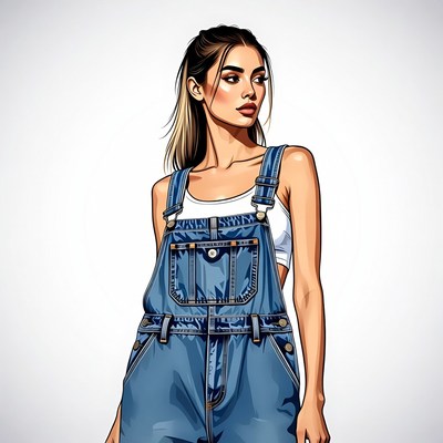 Woman in blue overalls illustration