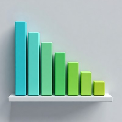 Colorful descending bar chart on shelf