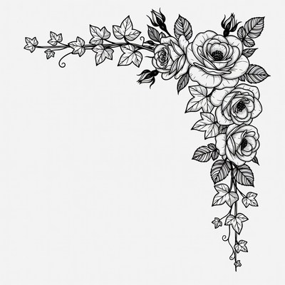 Black Roses Ivy Corner Illustration