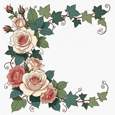 Ivory Roses and Ivy Corner Border