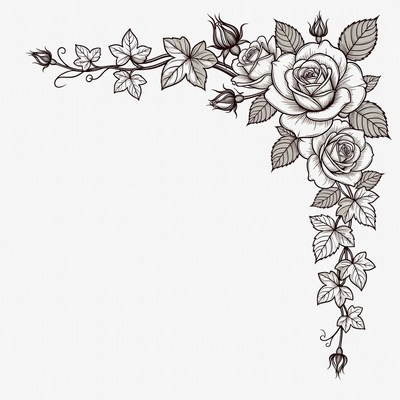 Rose and Ivy Corner Border Illustration