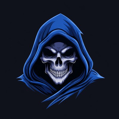 Blue Hooded Skull Illustration