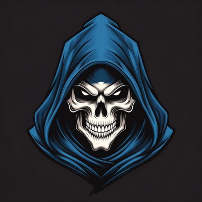 Blue Hooded Skull Illustration