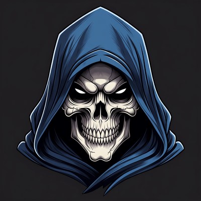 Blue Hooded Skull Illustration