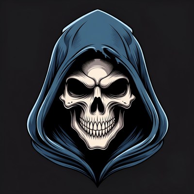 Skull in Blue Hood Illustration