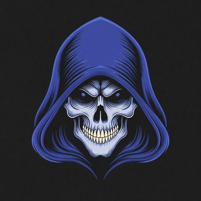 Blue Hooded Skull Illustration