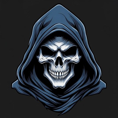 Skull in Blue Hood Illustration